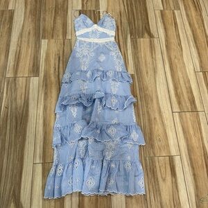 NICHOLAS White and Blue Lace Detail Dress